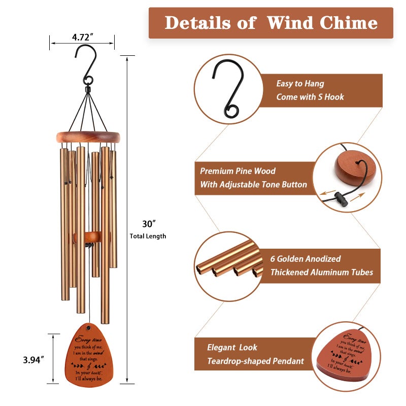 Soopau Memorial Gifts  Sympathy Wind Chimes Memorial Wind Chimes for Loss of Loved One Prime  Sympathy Gift  Bereavement/Remembrance Gifts in Memory of Loved One Mother Father  30"" Wooden - Image 4